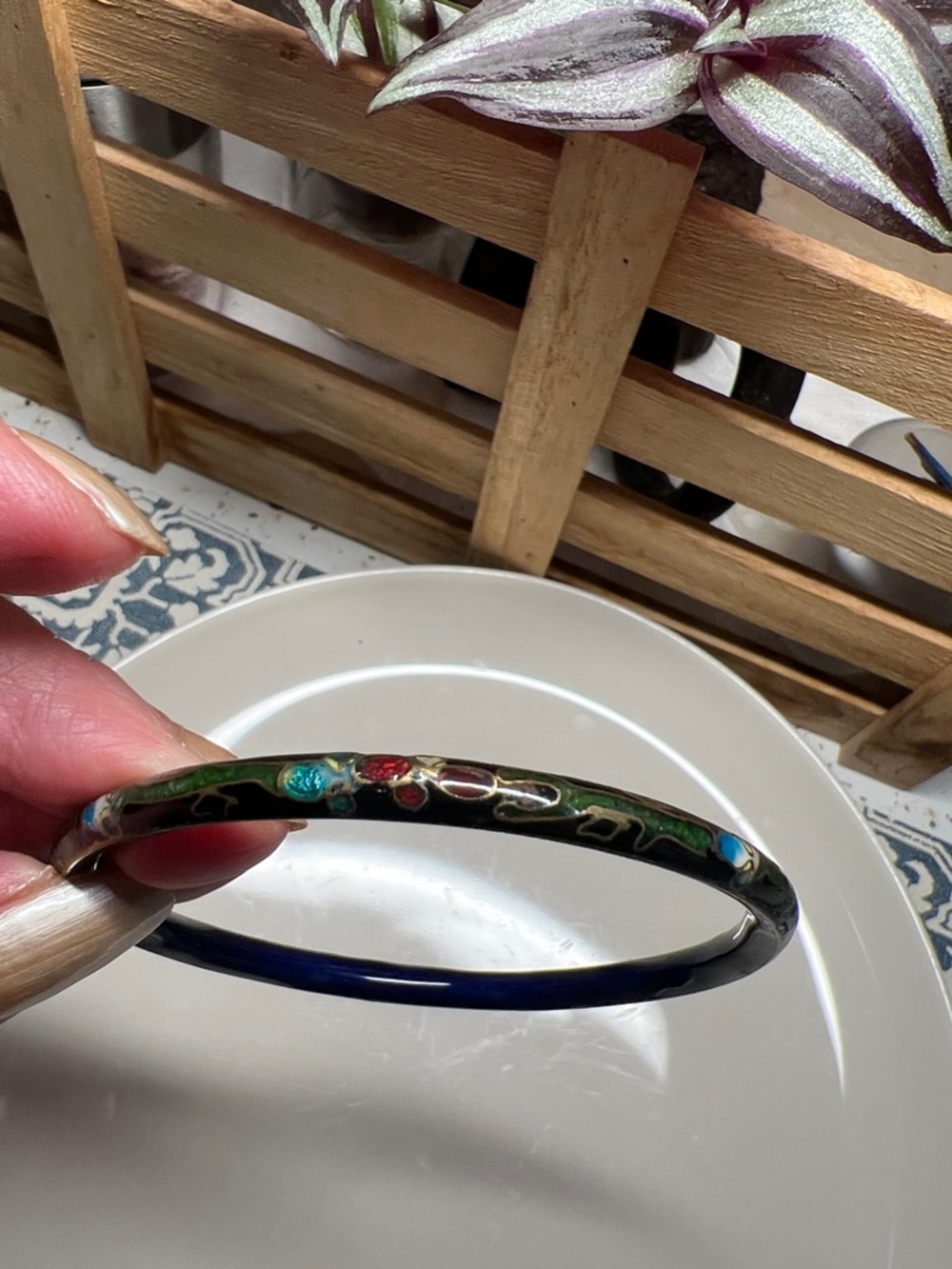 Handcrafted Blue and Turquoise Cloisonné Bangle Bracelet